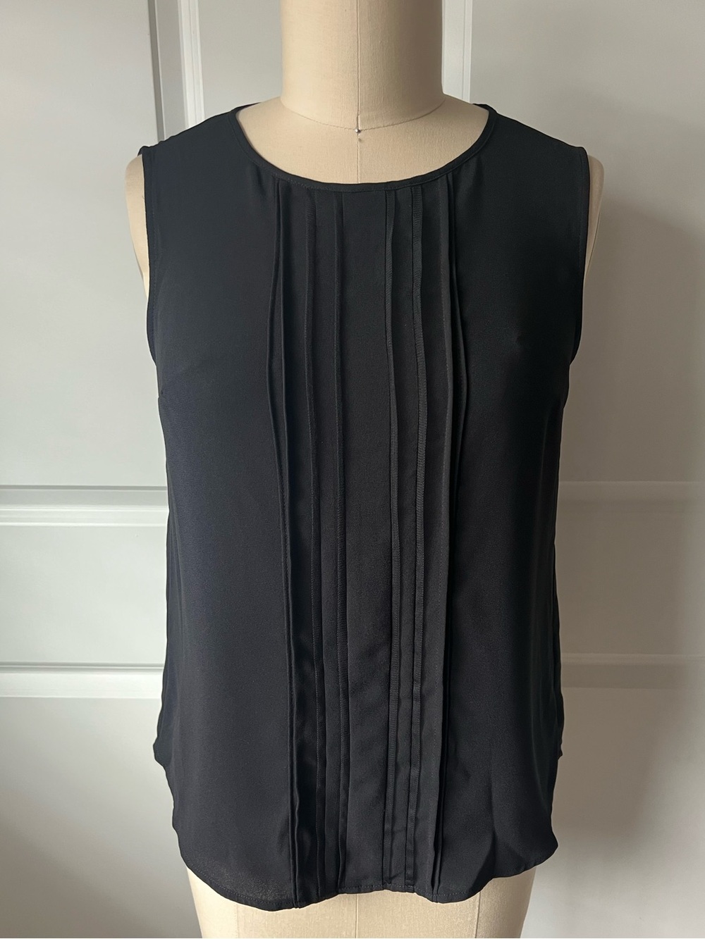 Classic Black Sleeveless Pleated Front Top